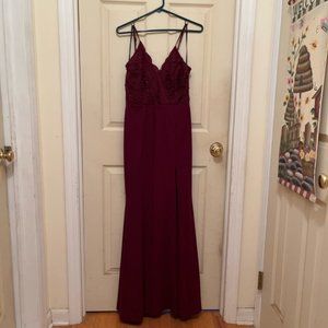Lulus Burgundy Prom Dress with Slit